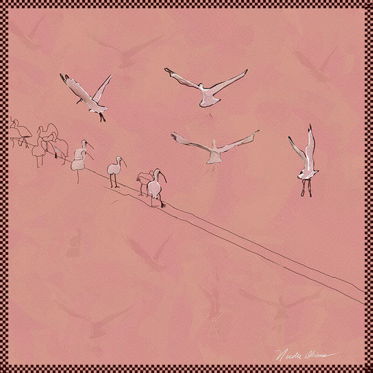 silk scarf square of white egrets taking flight