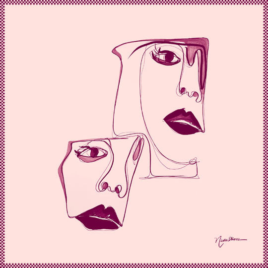 printed scarf design of a woman in one line drawing style