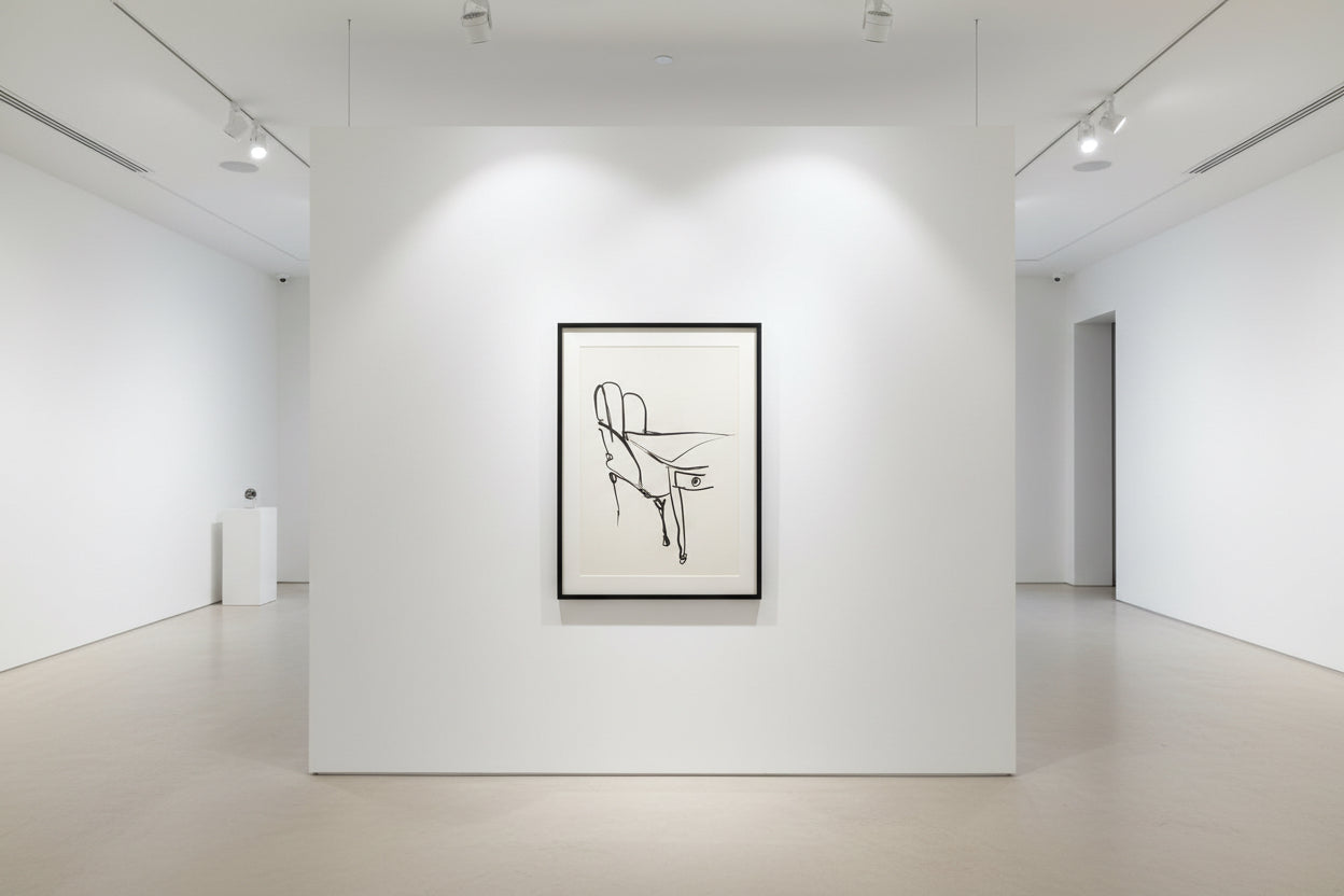 One line drawing of a chair and desk- loose lines elegant design 