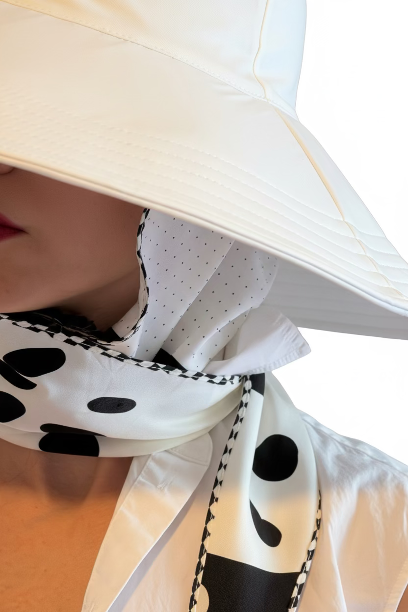 Sun Hat - White Polka