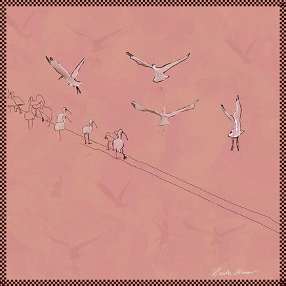 silk scarf square of white egrets taking flight